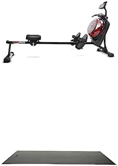 Sunny Health & Fitness Hydro + Dual Resistance Smart Magnetic Water Rowing Machine, Black SF-RW522017BLK + Home Gym Foam Floor Protector Mat