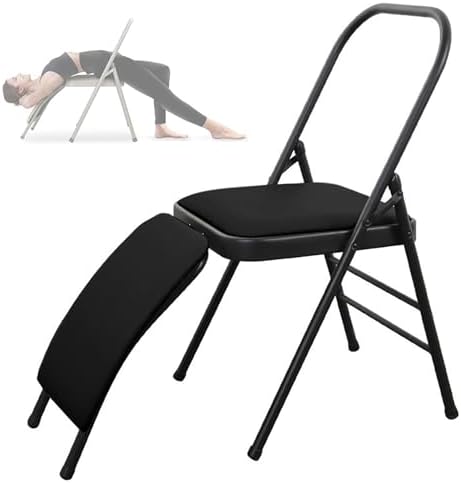 Backless Folding Yoga Chair for Headstand&Handstand Training,Inversion Stool for Restorative Flow and Back Pain Relief (Black PU)