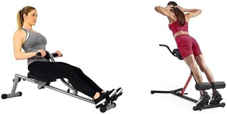 Sunny Health and Fitness Unisex's Station Hyperextension Roman Chair with Dip Station, Black + SF-RW1205 12 Adjustable Resistance Rowing Machine Rower w/Digital Monitor