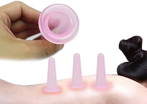 4 Pieces Pink Facial Cupping Therapy Set Anti Cellulite Silicone Vacuum Cupping Cups for Face and Eye Cupping Massage (2 Small + 2 Large)，Massage Tools