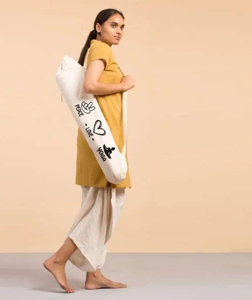 Mayatra's Organic Large Yoga Mat Tote Bag Cover -100% Cotton Lightweight,Washable Yoga Dust Bag With Adjustable Strap Unisex