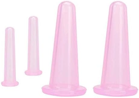 4 Pieces Pink Facial Cupping Therapy Set Anti Cellulite Silicone Vacuum Cupping Cups for Face and Eye Cupping Massage (2 Small + 2 Large)，Massage Tools