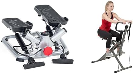 Sunny Health & Fitness Advanced Twist Stepper Machine with Resistance Bands - SF-S0979 + Row-N-Ride™ PRO Squat Assist Trainer, Rowing Machine for Glute Workout