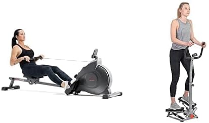 Sunny Health & Fitness Magnetic Rowing Machine with Exclusive SunnyFit App + Sunny Health & Fitness Stepper Machine with Handlebar – SF-S020027