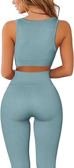 Yoga Pants 2 Piece Ribbed Seamless Yoga Outfit Workout Outfits Crop Tank High Waist Yoga Leggings Sets for Women Fitness Clothes Tracksuit