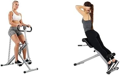 Sunny Health and Fitness 45 Degree Hyperextension Roman Chair, Steel, Grey, One Size + Squat Assist Upright Row-N-Ride Rowing Machine, Horse Riding Machine Full Body Indoor Trainer
