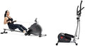 Sunny Health & Fitness Magnetic Rowing Machine with Exclusive SunnyFit App + Sunny Health & Fitness Essentials Series Magnetic Smart Elliptical