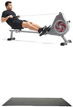 Sunny Health & Fitness Dynamic Air Rowing Machine with Exclusive SunnyFit® App Enhanced Bluetooth Connectivity SF-RW520007 + Home Gym Foam Floor Protector Mat