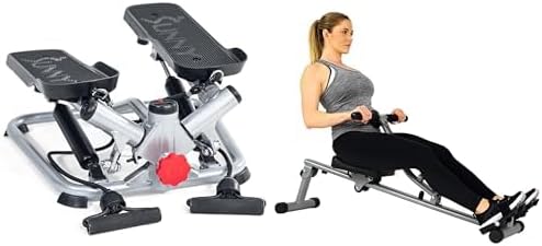 Sunny Health & Fitness Advanced Twist Stepper Machine with Resistance Bands - SF-S0979 + Sunny Health & Fitness 12 Adjustable Resistance Rowing Machine Rower w/Digital Monitor