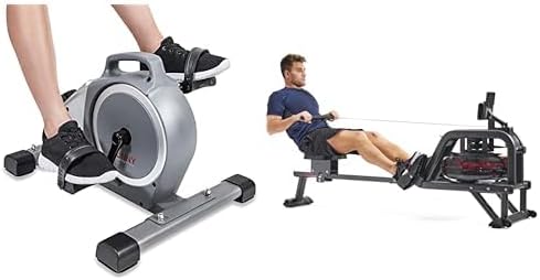 Sunny Health & Fitness Under Desk Mini Exercise Cycle Bike + Sunny Health & Fitness Smart Obsidian Surge 500 m Water Rowing Machine - SF-RW5713SMART