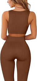 Yoga Pants 2 Piece Ribbed Seamless Yoga Outfit Workout Outfits Crop Tank High Waist Yoga Leggings Sets for Women Fitness Clothes Tracksuit