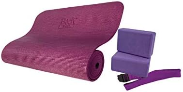 Body Sport 4-Piece Yoga Kit, (1) 72 in. x 1/4 in. Fitness Mat, (2) Purple Blocks, (1) 6 ft. Exercise Strap - Beginner Set for Home Fitness & Gym Workouts