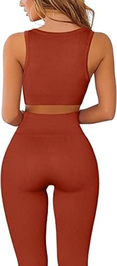 Yoga Pants 2 Piece Ribbed Seamless Yoga Outfit Workout Outfits Crop Tank High Waist Yoga Leggings Sets for Women Fitness Clothes Tracksuit