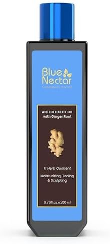 Blue Nectar Ginger Oil Anti Cellulite Body Massage Oil for Skin Tightening, Toning| Authentic Ginger Root Massage Oil with Plant Based Vitamin B & C for Women and Men (11 Herbs, 6.76 Fl Oz)