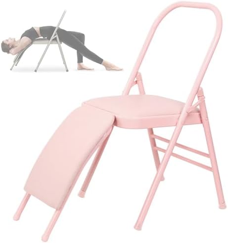 Backless Folding Yoga Chair for Headstand&Handstand Training,Inversion Stool for Restorative Flow and Back Pain Relief (Pink PU)
