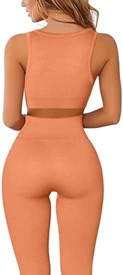 Yoga Pants 2 Piece Ribbed Seamless Yoga Outfit Workout Outfits Crop Tank High Waist Yoga Leggings Sets for Women Fitness Clothes Tracksuit