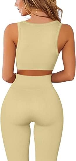 Yoga Pants 2 Piece Ribbed Seamless Yoga Outfit Workout Outfits Crop Tank High Waist Yoga Leggings Sets for Women Fitness Clothes Tracksuit