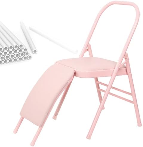 Yoga Training Chair w/Lumbar Support,Foldable Design for Balance Handstand and Core Strength Workouts (Pink PU)