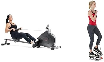 Sunny Health & Fitness Magnetic Rowing Machine with Exclusive SunnyFit App + Sunny Health & Fitness Total Body Step Machine SF-S0978 Gray