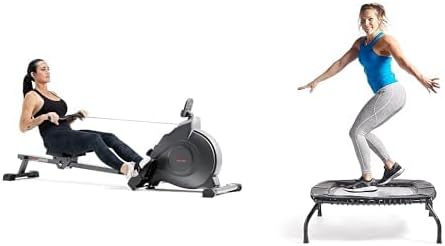 Sunny Health & Fitness Magnetic Rowing Machine with Exclusive SunnyFit App + Sunny Health & Fitness Indoor & Outdoor Exercise Trampoline (40”) - SF-S021048