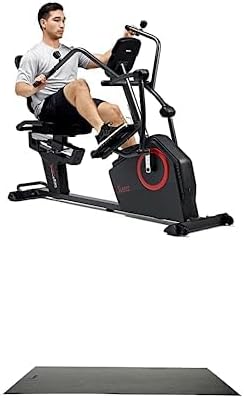 Sunny Health & Fitness Electromagnetic Recumbent Cross Trainer Exercise Elliptical Bike w/Arm Exercisers, Easy Access Seat SF-RBE4886SMART + Home Gym Foam Floor Protector Mat