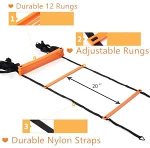 GHB Agility Ladder Speed Training Ladder Workout Ladder with 6 or 10 Cones 12 Rung 20ft with Resistance Parachute