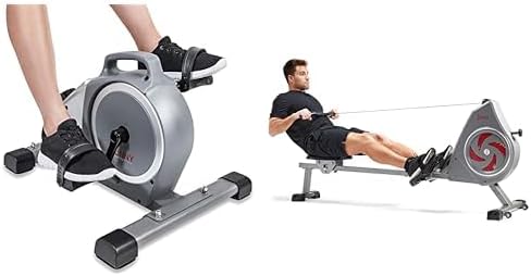 Sunny Health & Fitness Under Desk Mini Exercise Cycle Bike + Sunny Health & Fitness Dynamic Air Rowing Machine with Exclusive SunnyFit® App
