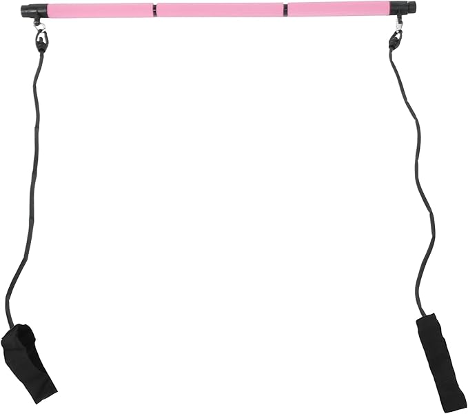3 Sections Pilates Bar, Pilates Exercise Stick with 2 Tension Straps, Detachable Yoga Pull Rods for Full Body Workout, Home Gym Fitness Equipment for Men and Women