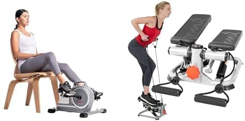 Sunny Health & Fitness Under Desk Mini Exercise Cycle Bike + Sunny Health & Fitness Total Body Step Machine SF-S0978 Gray