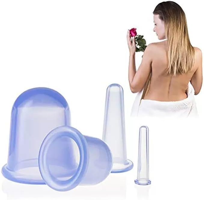 4 Pcs Face Cupping Set, Facial Cupping Set for Face and Eye Massage, Silicone Massage Vacuum Anti Aging Beauty Tool Facial Eye Care (2 Small + 2 Large) (Green)