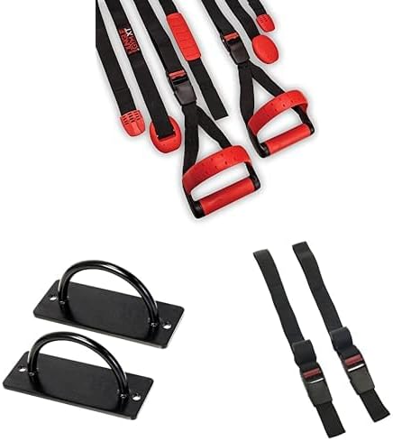 Lifeline Jungle Gym XT Body Weight Suspension Trainer System + Resistance Training Metal Mounts + Jungle Gym Extension Strap Bundle