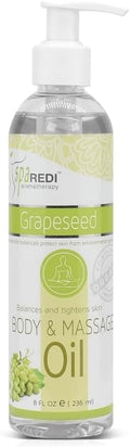 SPA REDI - Massage Oil, Grapeseed, 8 Oz - Professional Full Body Massage Therapy, Manicure, Pedicure - Relax Sore Muscles and Repair Dry Skin, Enhanced with High Absorption Oils and Vitamin E