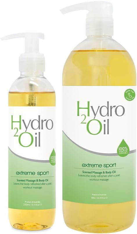 Hydro 2 Oil Extreme Sport Massage Oil 33.8 fl oz - Water Dispersible Formula with Cooling Essential Oils