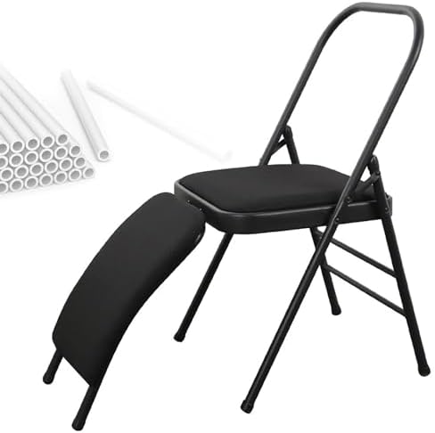 Yoga Training Chair w/Lumbar Support,Foldable Design for Balance Handstand and Core Strength Workouts (Black Fabric)