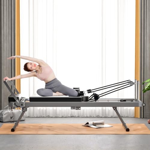 Foldable Pilates Reformer Machine with Dual Resistance Springs & Cords, Home Gym Pilates Core Bed Equipment, Portable Full Body Workout for Beginners & Advanced