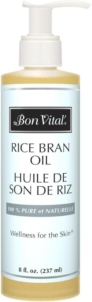 Bon Vital' Rice Bran Oil, 100% Pure and Cold Pressed Carrier Oils for Diffusers, Professional Massage Oil, Best Beauty Secret for Soft & Smooth Skin, Moisturizer & Sore Muscle Relief, 8 Ounce Bottle