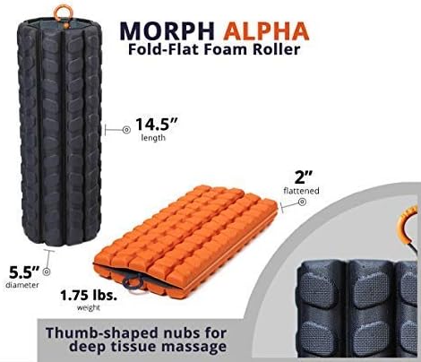 Brazyn Morph Bravo Foam Roller Bundle for Home, Gym, Office, Travel, Athletes | Collapsible & Lightweight Roller for Trigger Point Massage & Mobility Stretching Strap | Multi-Functional 12-Loop Strap