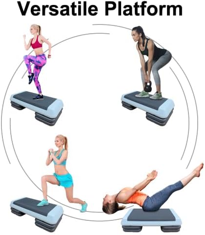 Aerobic Exercise Step Platform for Home Gym, 4 Stackable Risers -Adjustable Hight, Step Up Exercise Platform, Fitness Training Workout Stepper, Cardio Strength