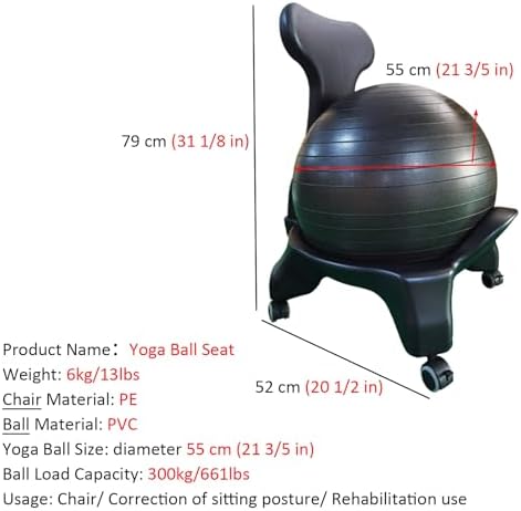Heavy-Duty Yoga Ball Chair, Ideal for Core Muscle Strengthening, Exercise, and Physical Therapy; Suitable for Office and Home Fitness.
