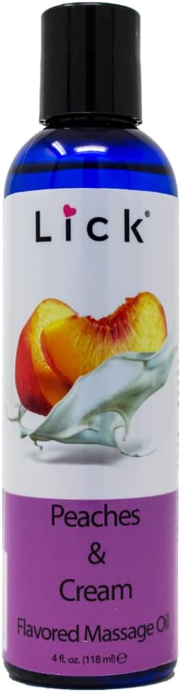 Lick Peaches and Cream Flavored Massage Oil – Sweet Dessert-Inspired Edible Massage Oil with Vitamin E, Smooth Body-Safe Glide for Couples Massage Nights, 4 oz