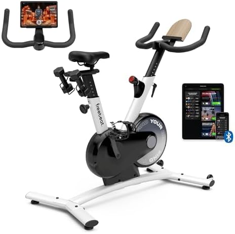 Freebeat Boom Basic Smart Indoor Cycling Bike, Swiss Design Space-Saving Exercise Bike for Home, Auto Resistance, Bluetooth, Gamified Rides with Expert Instructors