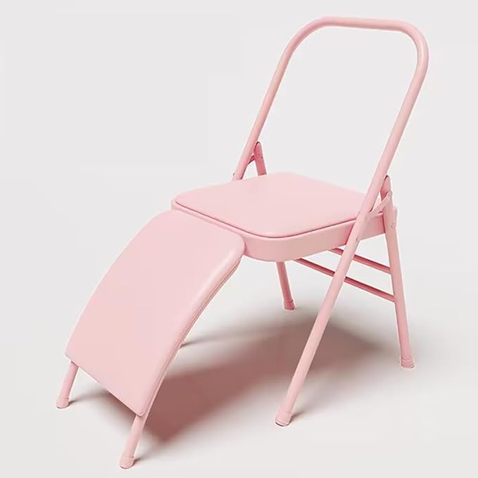 Pilates Yoga Chair,Professional Iyengar Auxiliary Chair,Hardened Thick Yoga Folding Chair,Solid Anti-Slip, Stable,Foldable and Portable Backless Chair,Pink- Yoga Chair (with Waist Drag)