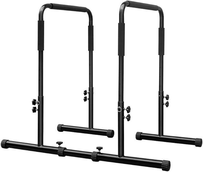 Multi-Function Fitness Dip Bar Stand Total Body Strengthener Pull Up Bar with Adjustable Height Heavy Duty Station Stabilizer Parallette Push Up Stand for Home Gym Strength Training