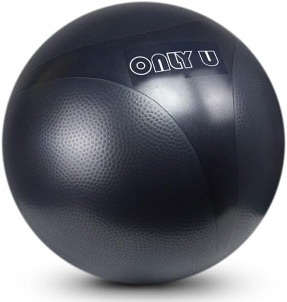 only U Premium Yoga Ball, Exercise Ball, Fitness, Balance and Stability Ball, 65cm Size, Eco-Friendly PVC, Anti Burst, Inflatable, Heavy-Duty Exercise Ball, Black, Hand Air Pump Included, Brand