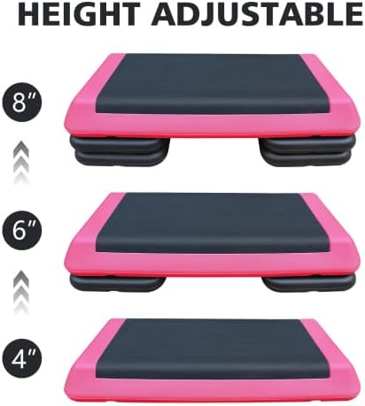 Aerobic Exercise Step Platform for Home Gym, 4 Stackable Risers -Adjustable Hight, Step Up Exercise Platform, Fitness Training Workout Stepper, Cardio Strength