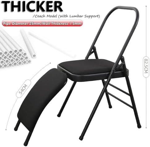 Yoga Training Chair w/Lumbar Support,Foldable Design for Balance Handstand and Core Strength Workouts (Black Fabric)