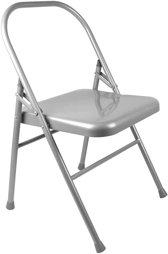 Yoga-Mad Yoga Chair | Reinforced Folding | Silver Steel | Supports Yoga Backbends, Twists, & Shoulder Stands