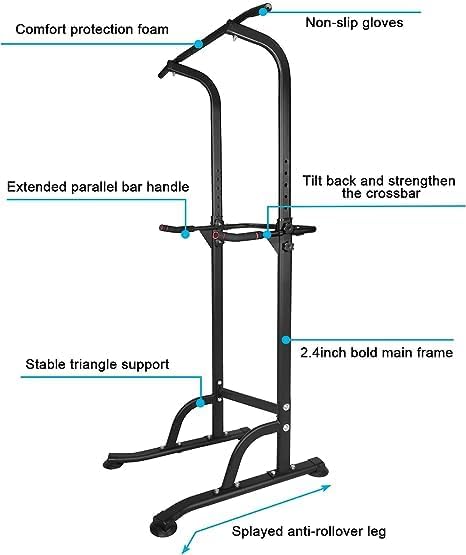 Prime Sport Power Tower Workout Dip Station Pull Up Bar, Height Adjustable Multi-Function Dip Stand for Home Gym Strength Training Fitness Equipment