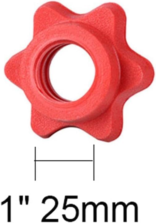 2Pcs Red Dumbbell Hex Nut 25mm Barbell Bar Hexagon Nuts Spin-Lock Collars for 1 Inch Standard Barbells Bar Collar Screw Exercise Collars Weights and Accessories Strength Training Equipment Weight Clip