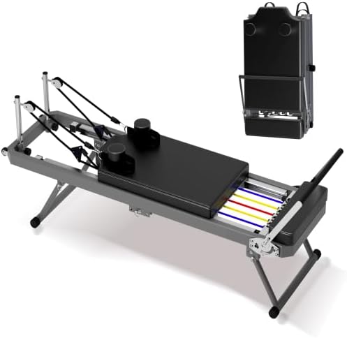 Foldable Pilates Reformer Machine with Dual Resistance Springs & Cords, Home Gym Pilates Core Bed Equipment, Portable Full Body Workout for Beginners & Advanced